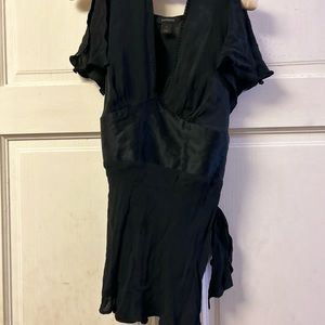 EXPRESS Y2K Black Empire Waist 100% Silk Blouse, Sz S
